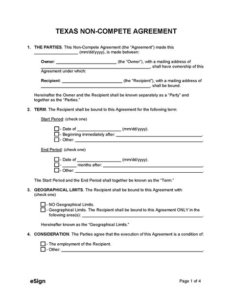 texas non compete agreement sample